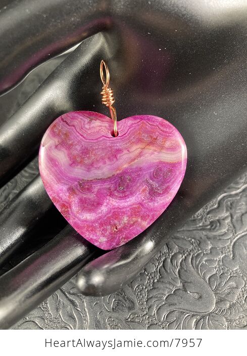 Heart Shaped Pink Crazy Lace Mexican Agate Stone Jewelry Pendant - #B2DllOyIJpQ-1