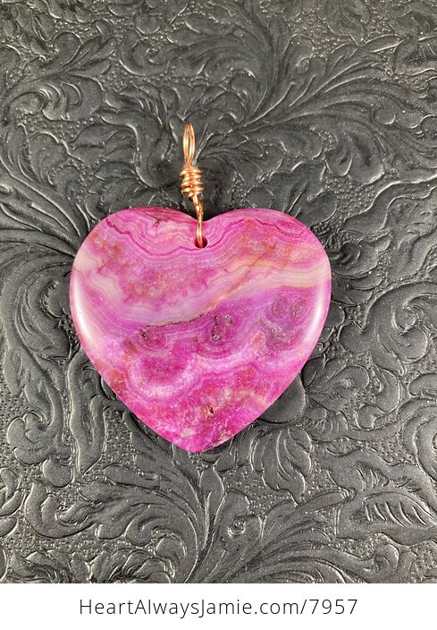 Heart Shaped Pink Crazy Lace Mexican Agate Stone Jewelry Pendant - #B2DllOyIJpQ-3