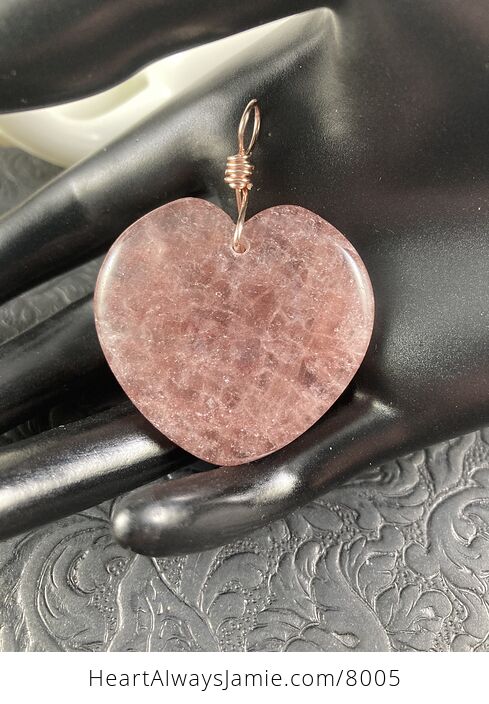 Heart Shaped Pink Strawberry Quartz Stone Jewelry Pendant - #sZywQ2jwL4M-2
