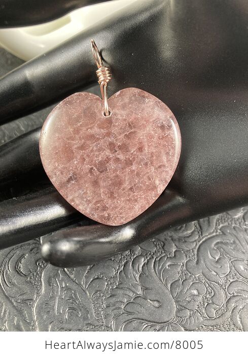 Heart Shaped Pink Strawberry Quartz Stone Jewelry Pendant - #sZywQ2jwL4M-1