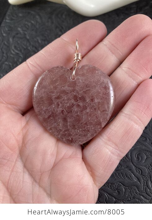 Heart Shaped Pink Strawberry Quartz Stone Jewelry Pendant - #sZywQ2jwL4M-8