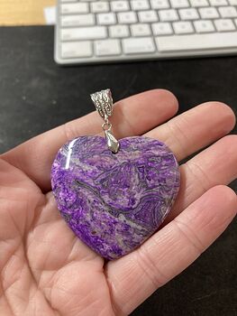 Heart Shaped Purple Crazy Lace Agate Stone Jewelry Pendant #HyQMYcuTpIM