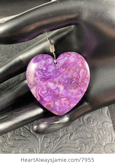 Heart Shaped Purple Crazy Lace Agate Stone Jewelry Pendant - #EPHSCU8sSeU-1