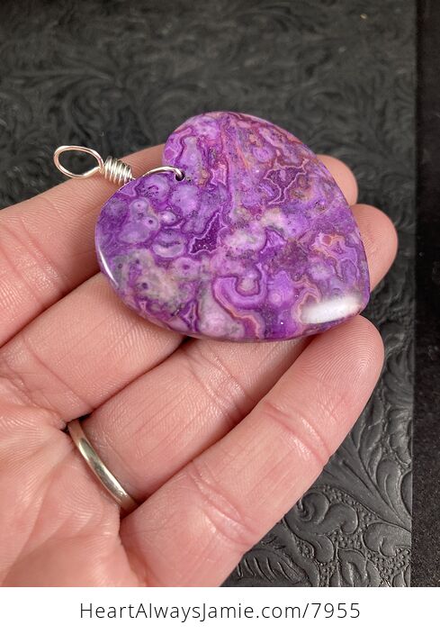 Heart Shaped Purple Crazy Lace Agate Stone Jewelry Pendant - #EPHSCU8sSeU-4