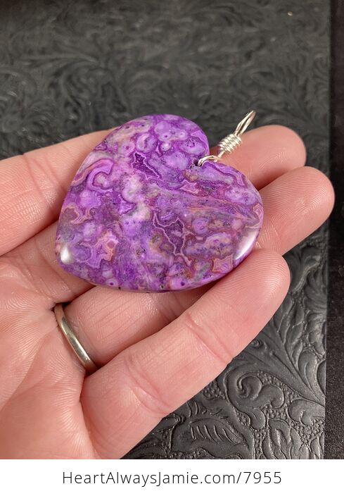 Heart Shaped Purple Crazy Lace Agate Stone Jewelry Pendant - #EPHSCU8sSeU-3