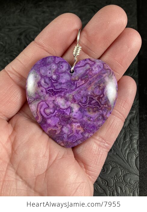 Heart Shaped Purple Crazy Lace Agate Stone Jewelry Pendant - #EPHSCU8sSeU-2