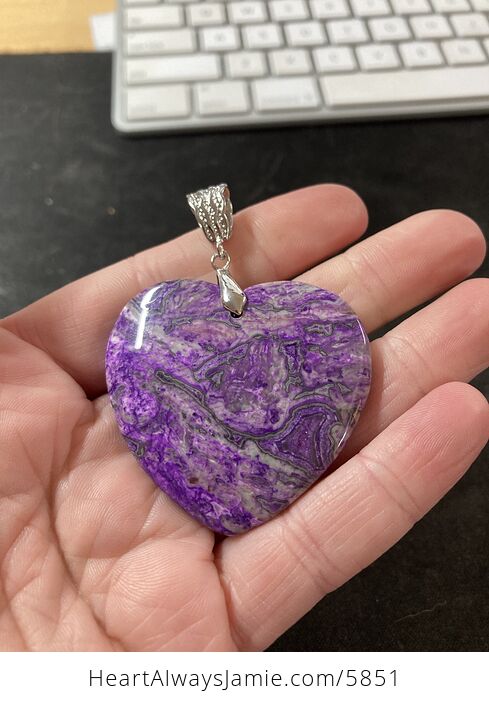 Heart Shaped Purple Crazy Lace Agate Stone Jewelry Pendant - #HyQMYcuTpIM-1