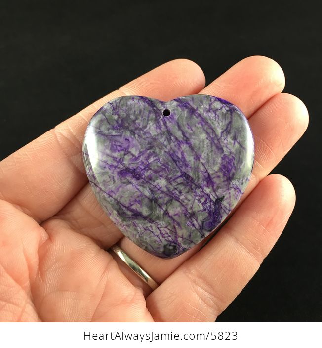 Heart Shaped Purple Dyed Black Line Jasper Jewelry Pendant - #p2W7CmXZGsM-2