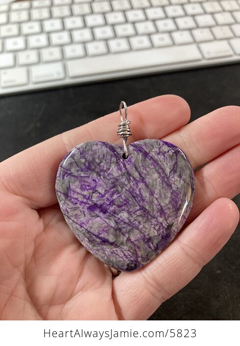 Heart Shaped Purple Dyed Black Line Jasper Jewelry Pendant - #p2W7CmXZGsM-1