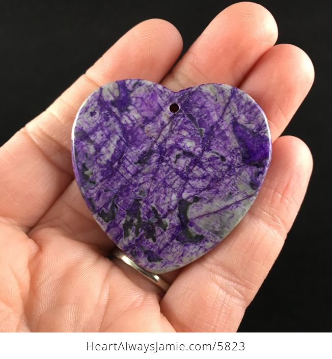 Heart Shaped Purple Dyed Black Line Jasper Jewelry Pendant - #p2W7CmXZGsM-7