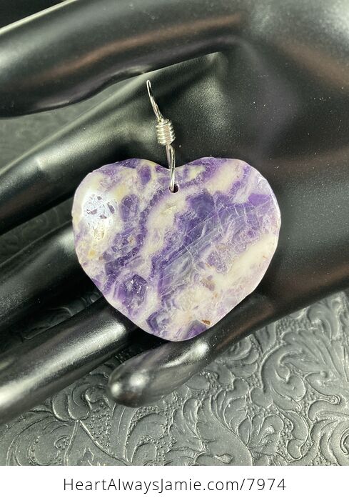 Heart Shaped Purple Lilac Jasper Stone Jewelry Pendant - #EY9sR1wvJFI-6