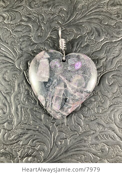 Heart Shaped Purple Nipomo Coral Fossil Stone Jewelry Pendant - #lNBlWynYNVQ-3