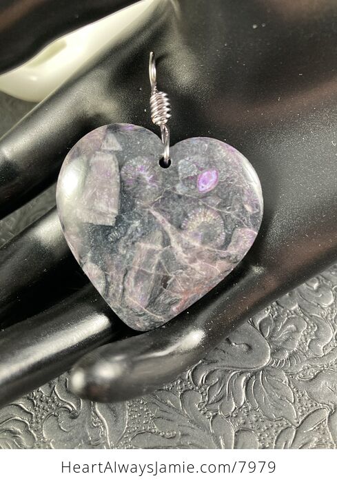 Heart Shaped Purple Nipomo Coral Fossil Stone Jewelry Pendant - #lNBlWynYNVQ-2