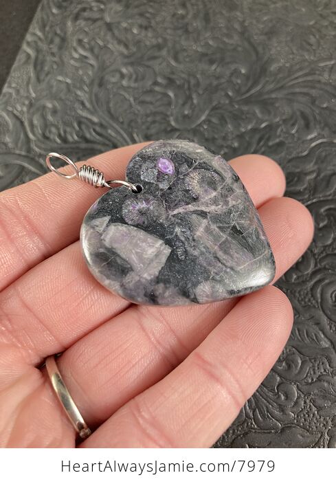 Heart Shaped Purple Nipomo Coral Fossil Stone Jewelry Pendant - #lNBlWynYNVQ-7