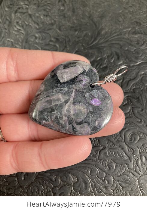 Heart Shaped Purple Nipomo Coral Fossil Stone Jewelry Pendant - #lNBlWynYNVQ-6