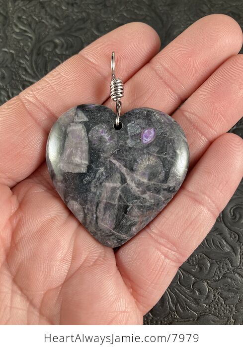 Heart Shaped Purple Nipomo Coral Fossil Stone Jewelry Pendant - #lNBlWynYNVQ-5