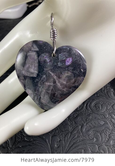 Heart Shaped Purple Nipomo Coral Fossil Stone Jewelry Pendant - #lNBlWynYNVQ-1
