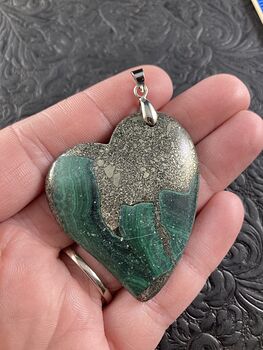 Heart Shaped Pyrite and Malachite Stone Jewelry Crystal Pendant #YRsRzcyYau0