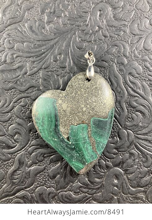 Heart Shaped Pyrite and Malachite Stone Jewelry Crystal Pendant - #YRsRzcyYau0-4