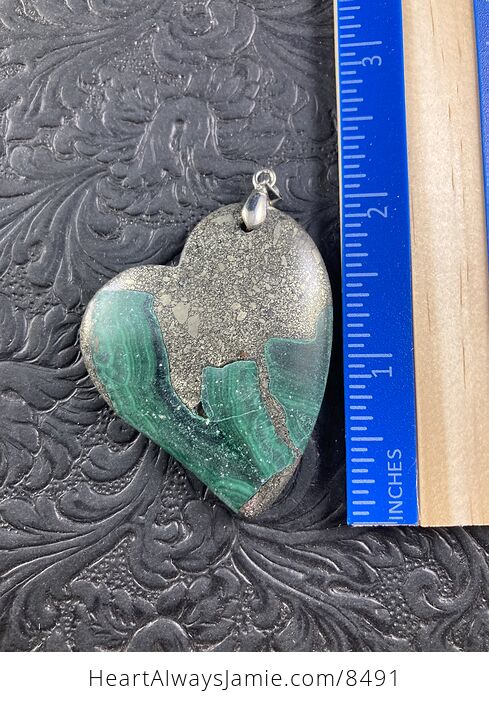 Heart Shaped Pyrite and Malachite Stone Jewelry Crystal Pendant - #YRsRzcyYau0-5