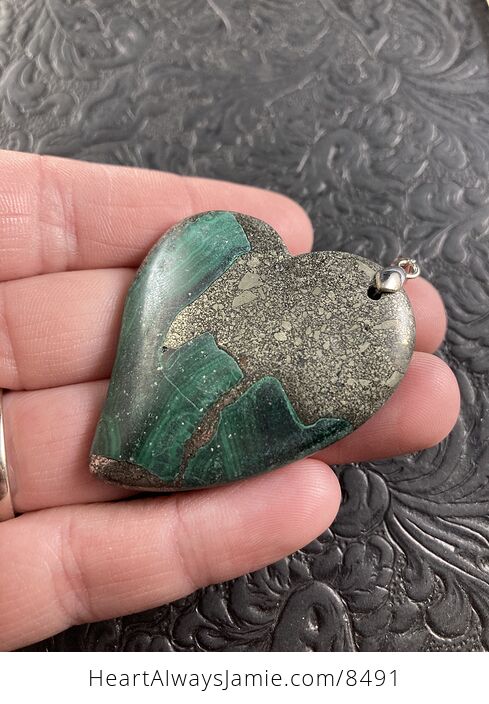 Heart Shaped Pyrite and Malachite Stone Jewelry Crystal Pendant - #YRsRzcyYau0-2