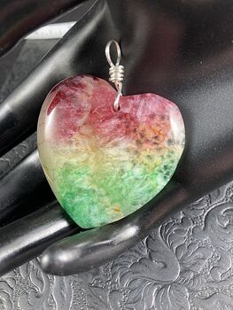 Heart Shaped Rainbow Jasper Druzy Stone Jewelry Pendant #sV2L0ccL0Kg