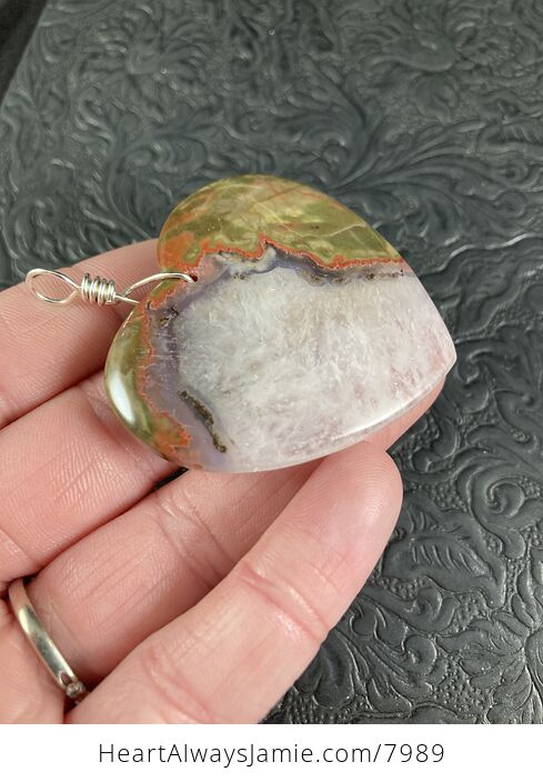 Heart Shaped Rainbow Jasper Druzy Stone Jewelry Pendant - #C8wG0Eg6sGg-2