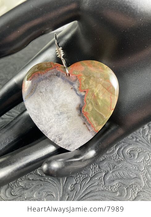 Heart Shaped Rainbow Jasper Druzy Stone Jewelry Pendant - #C8wG0Eg6sGg-1