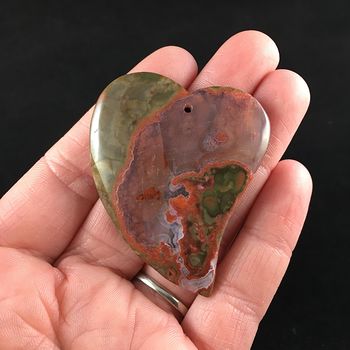 Heart Shaped Rainforest Jasper Rhyolite Money Agate Stone Jewelry Pendant #Jk4fUqCcbNg