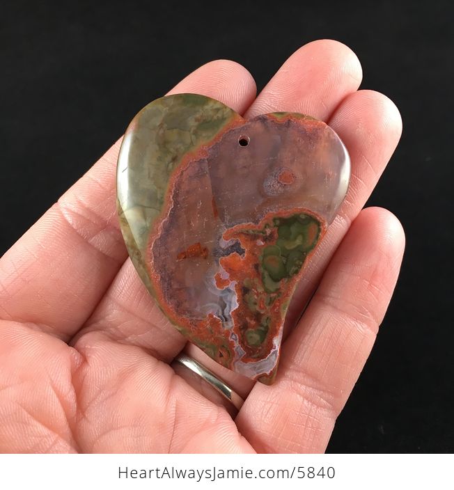Heart Shaped Rainforest Jasper Rhyolite Money Agate Stone Jewelry Pendant - #Jk4fUqCcbNg-1