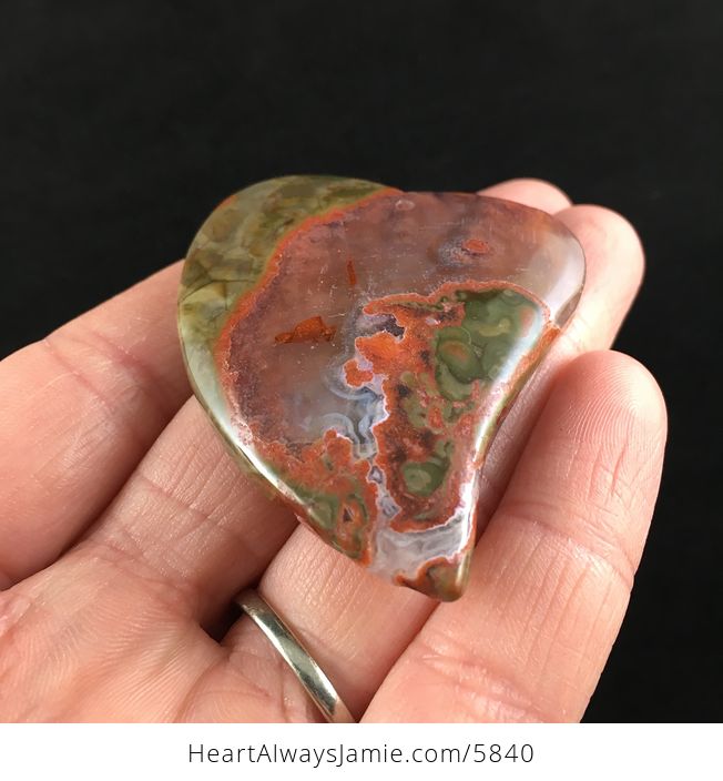 Heart Shaped Rainforest Jasper Rhyolite Money Agate Stone Jewelry Pendant - #Jk4fUqCcbNg-2