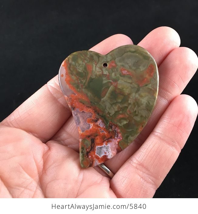 Heart Shaped Rainforest Jasper Rhyolite Money Agate Stone Jewelry Pendant - #Jk4fUqCcbNg-6