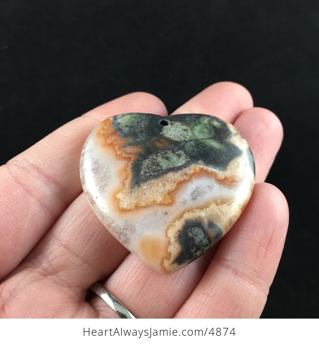 Heart Shaped Rainforest Rhyolite Jasper Druzy Stone Jewelry Pendant - #4LWrb6MhGRg-2