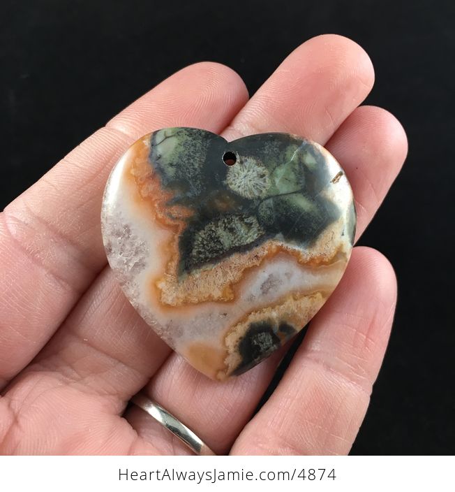 Heart Shaped Rainforest Rhyolite Jasper Druzy Stone Jewelry Pendant - #4LWrb6MhGRg-1