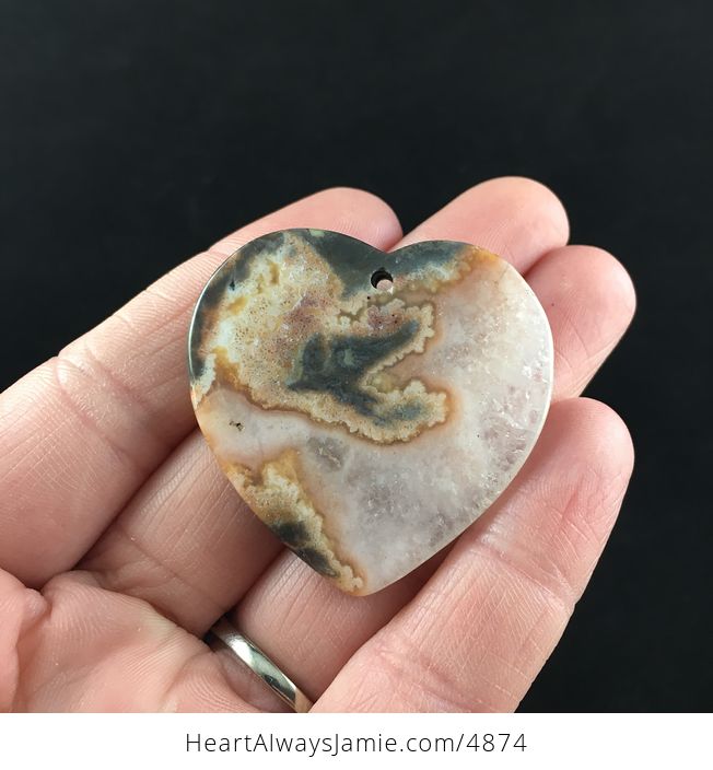 Heart Shaped Rainforest Rhyolite Jasper Druzy Stone Jewelry Pendant - #4LWrb6MhGRg-6