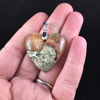 Heart Shaped Rainforest Rhyolite Jasper Stone Jewelry Pendant #XCsuH1bXacQ