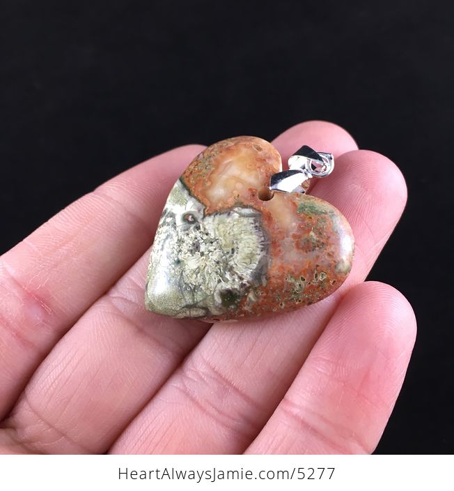 Heart Shaped Rainforest Rhyolite Jasper Stone Jewelry Pendant - #XCsuH1bXacQ-3