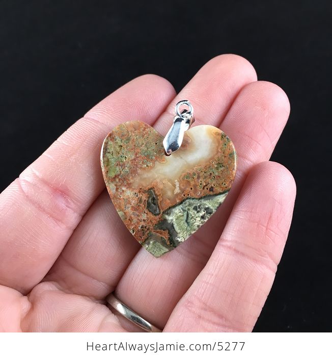 Heart Shaped Rainforest Rhyolite Jasper Stone Jewelry Pendant - #XCsuH1bXacQ-6