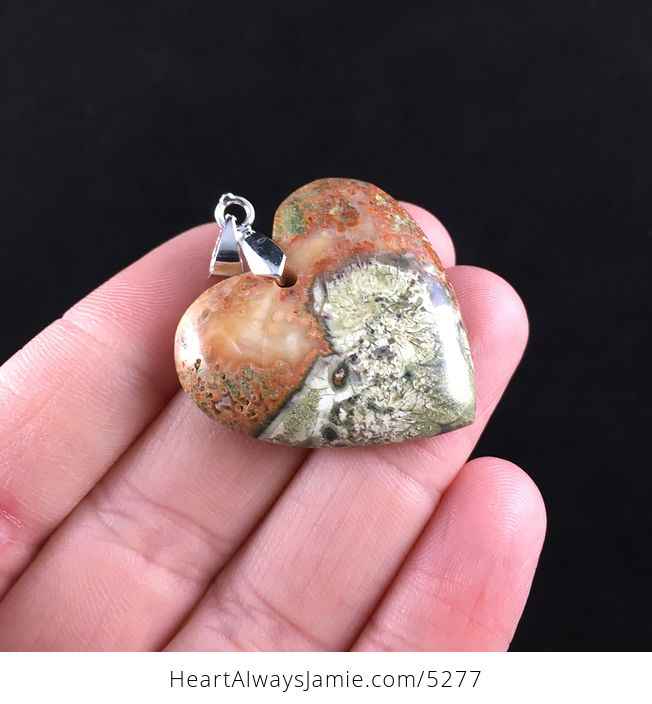 Heart Shaped Rainforest Rhyolite Jasper Stone Jewelry Pendant - #XCsuH1bXacQ-4