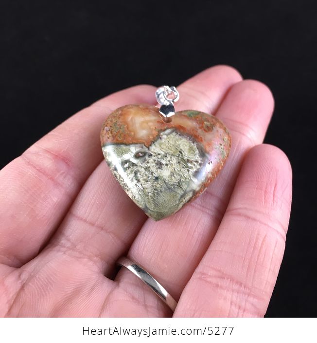 Heart Shaped Rainforest Rhyolite Jasper Stone Jewelry Pendant - #XCsuH1bXacQ-2