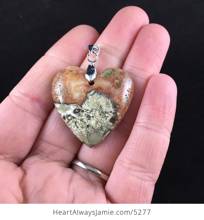 Heart Shaped Rainforest Rhyolite Jasper Stone Jewelry Pendant - #XCsuH1bXacQ-1