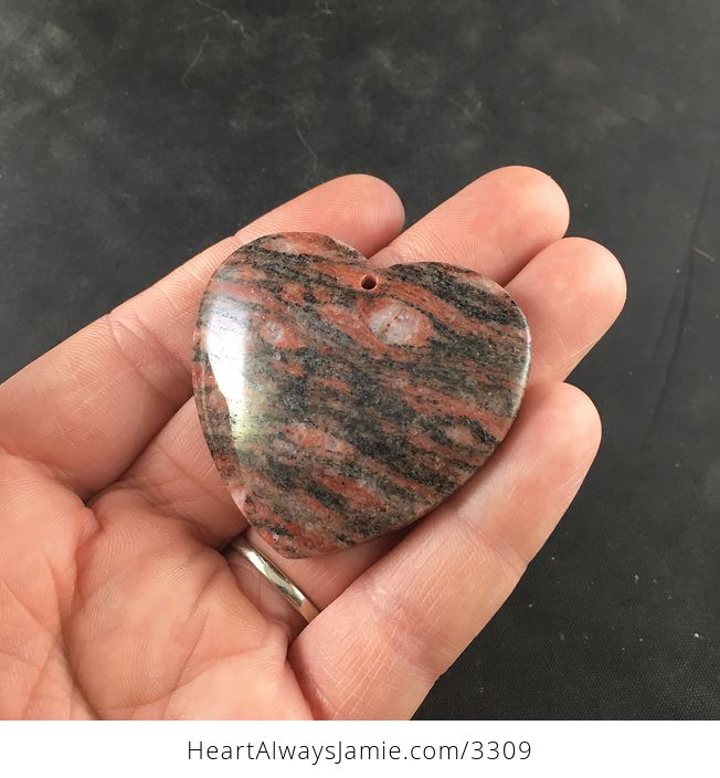 Heart Shaped Red and Black Laterite Fossil Stone Pendant Necklace Jewelry - #9Wcz4fMRfJ0-2
