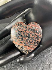 Heart Shaped Red and Black Starry Night Firecracker or Flower Obsidian Stone Jewelry Pendant #MtrHNV073fs