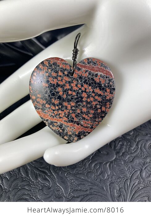 Heart Shaped Red and Black Starry Night Firecracker or Flower Obsidian Stone Jewelry Pendant - #MtrHNV073fs-7