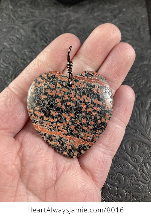 Heart Shaped Red and Black Starry Night Firecracker or Flower Obsidian Stone Jewelry Pendant - #MtrHNV073fs-2