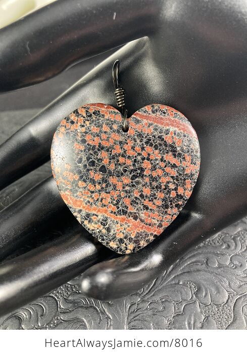 Heart Shaped Red and Black Starry Night Firecracker or Flower Obsidian Stone Jewelry Pendant - #MtrHNV073fs-1