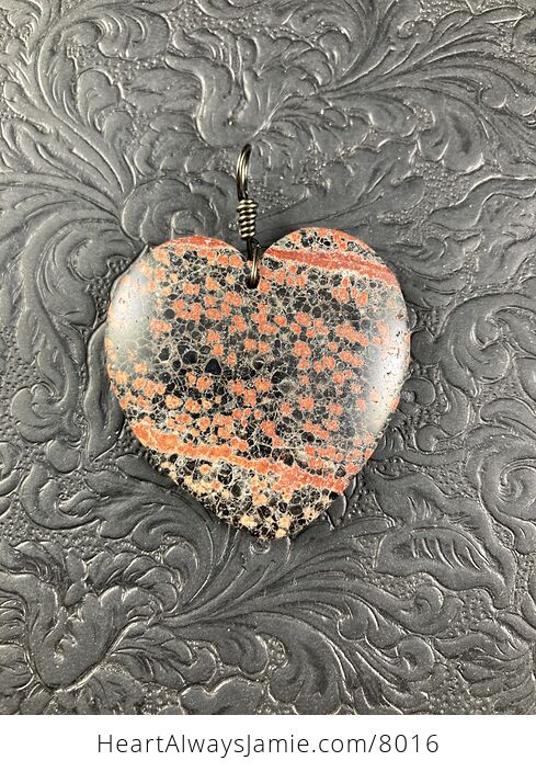 Heart Shaped Red and Black Starry Night Firecracker or Flower Obsidian Stone Jewelry Pendant - #MtrHNV073fs-5