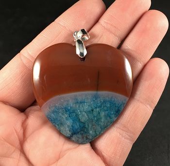 Heart Shaped Reddish Brown and Blue Druzy Agate Stone Pendant #jiGjNZfFpe8
