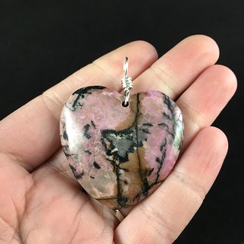 Heart Shaped Rhodonite Stone Jewelry Pendant #jDN502jctSQ