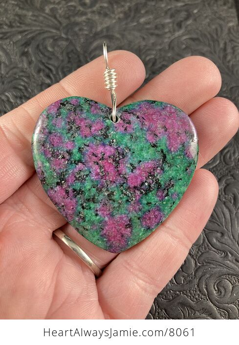 Heart Shaped Ruby in Zoisite Anyolite Stone Jewelry Pendant Necklace - #ImEB8PJ2AqE-1